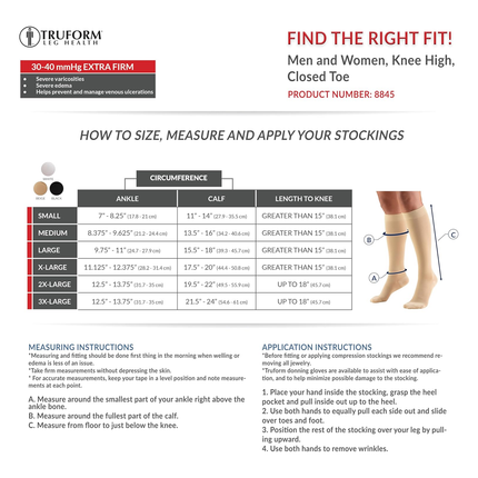 TRUFORM - Below Knee Stockings Closed Toe | 30-40 mmhg
