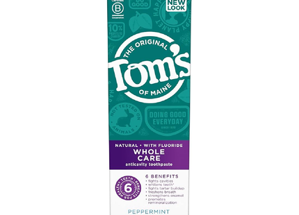 Tom's of Maine - Dentifrice anti-carie Whole Care - Naturel avec fluorure - Saveur menthe poivrée | 85 ml