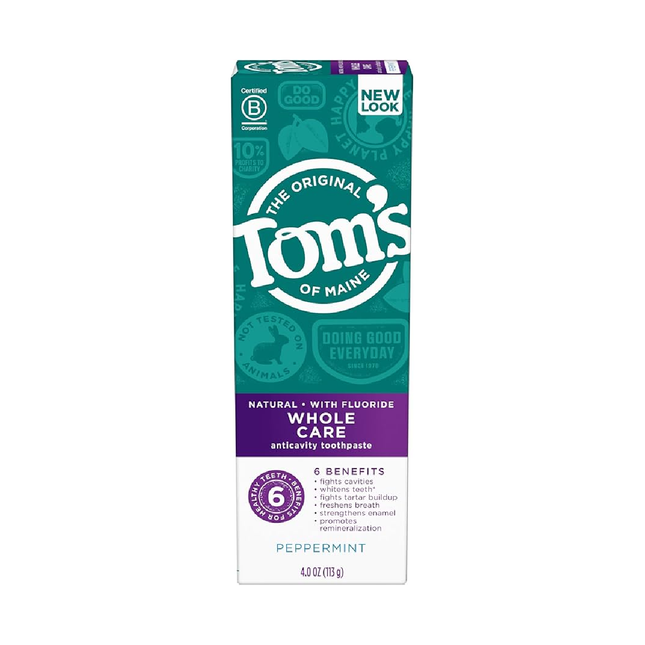 Tom's of Maine - Whole Care Anticavity Toothpaste - Natural with Fluoride - Peppermint Flavour | 85 mL