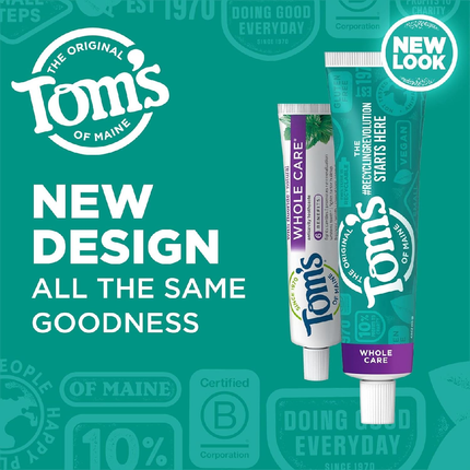 Tom's of Maine - Dentifrice anti-carie Whole Care - Naturel avec fluorure - Saveur menthe poivrée | 85 ml