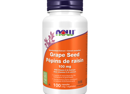 NOW - Extrait standardisé de pépins de raisin 100 mg - avec vitamine C et calcium | 100 gélules végétales