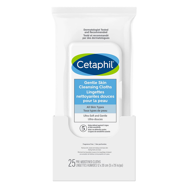 Cetaphil - Lingettes nettoyantes douces pour tous types de peau | 25 lingettes pré-humidifiées