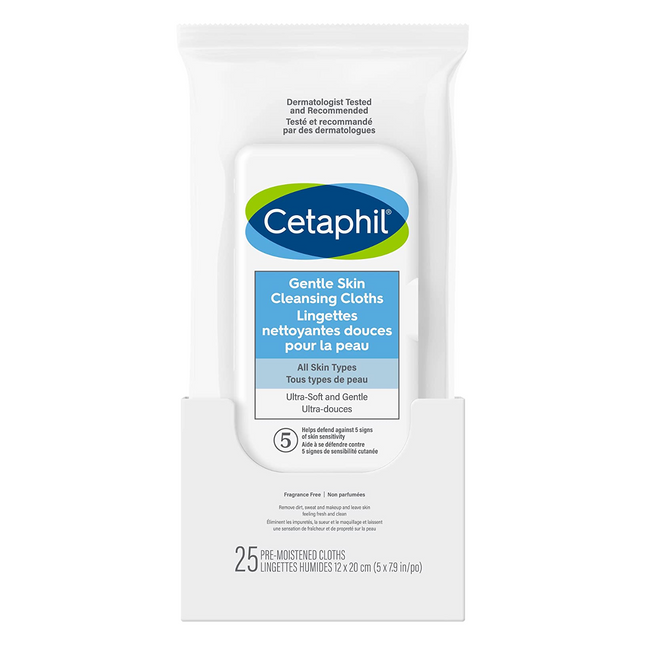 Cetaphil - Lingettes nettoyantes douces pour la peau - Tous types de peau | 25 vêtements pré-humidifiés