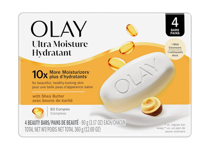 Olay - Ultra Moisture - Barres de savon au beurre de karité avec complexe B3 | 4 barres X 90 g