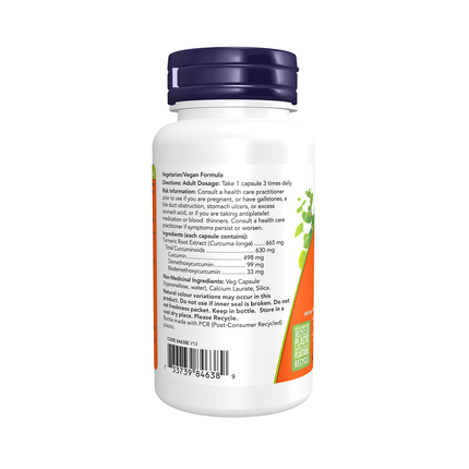 NOW - Turmeric Curcumin Complex 630 mg | 60 Veg Capsules