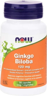 NOW - Ginkgo Biloba 120 mg - 24% Standardized Extract with Siberian Ginseng | 50 Veg Capsules