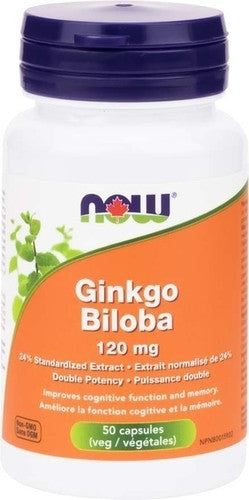 MAINTENANT - Ginkgo Biloba 120 mg - 24% Extrait Standardisé avec Ginseng Sibérien | 50 gélules végétales