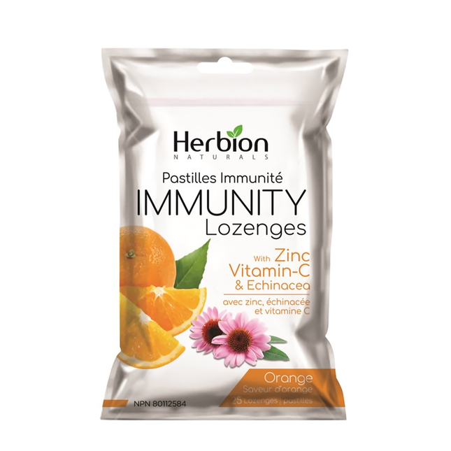 Herbion Naturals - Pastilles d'immunité avec zinc, vitamine C, échinacée - Saveur orange | 25 pastilles