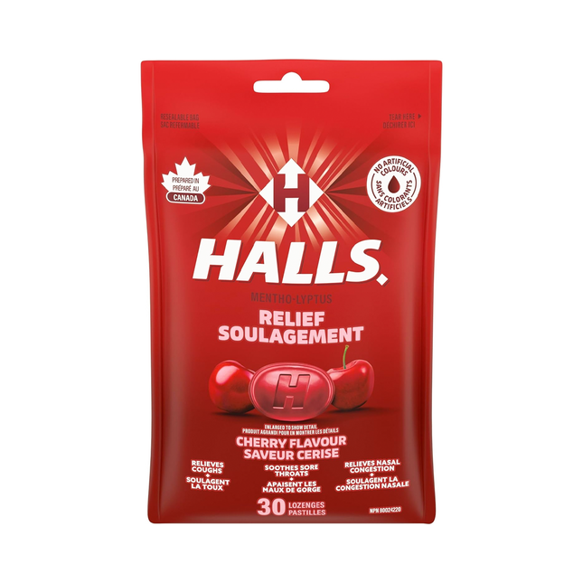 Halls - Relief Mentho-Lyptus Lozenges, Cherry | 30 Lozenges