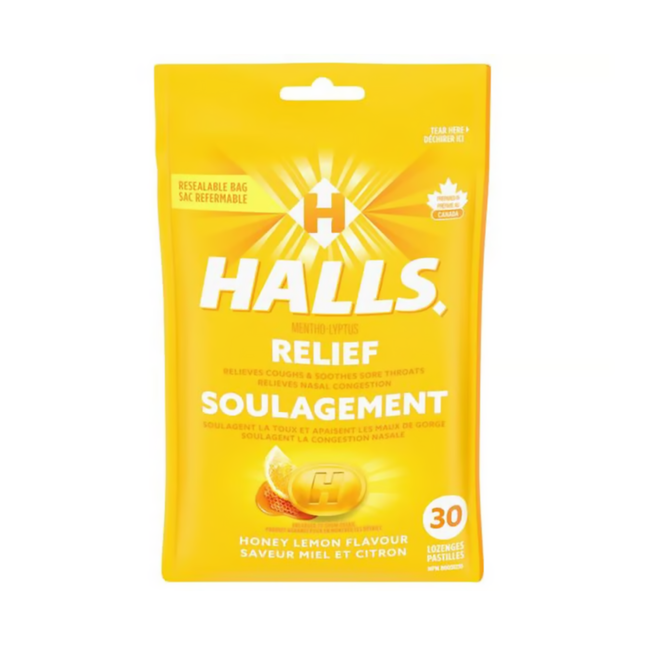 Halls - Pastilles Mentho-Lyptus à saveur de miel et de citron | 30 pastilles