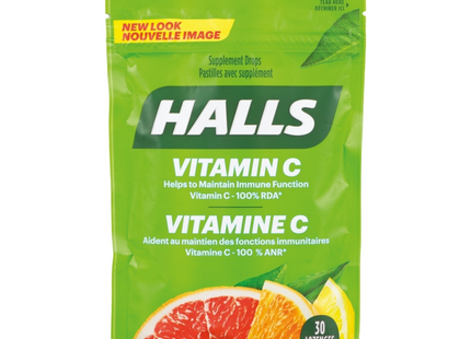 Halls - Gouttes de supplément à saveur d'agrumes assorties à la vitamine C | 30 pastilles