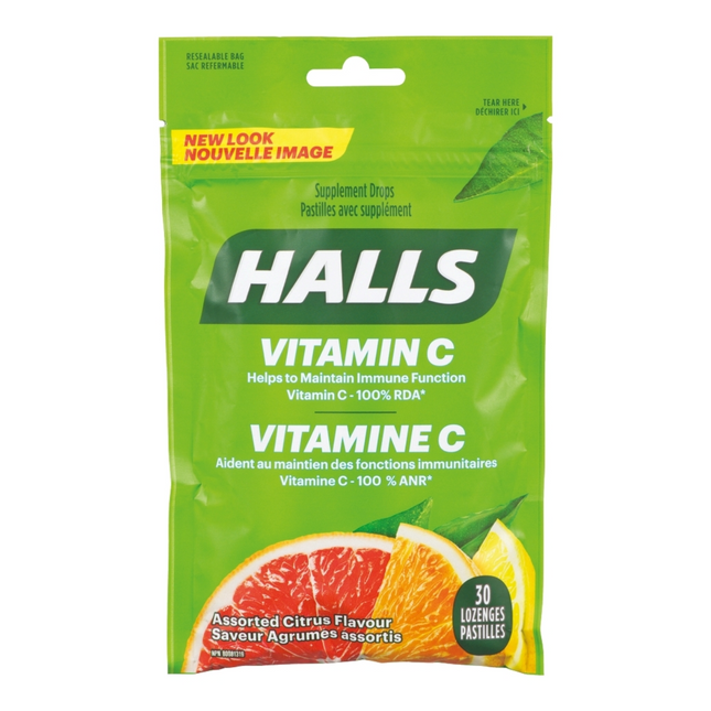 Halls - Gouttes de supplément à saveur d'agrumes assorties à la vitamine C | 30 pastilles