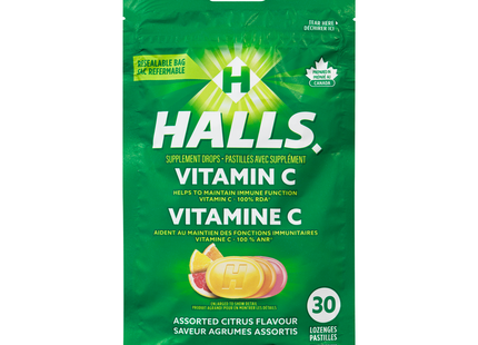 Halls - Vitamin C Supplement Drops, Assorted Citrus | 30 Lozenges