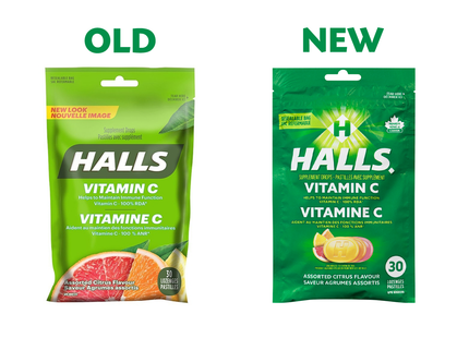 Halls - Vitamin C Supplement Drops, Assorted Citrus | 30 Lozenges