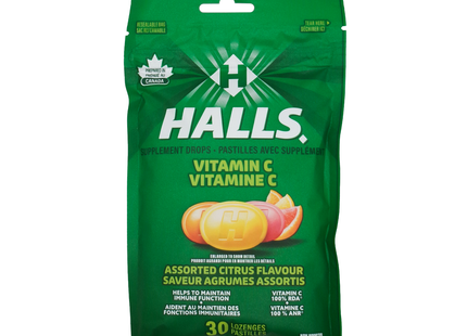 Halls - Vitamin C Supplement Drops, Assorted Citrus | 30 Lozenges
