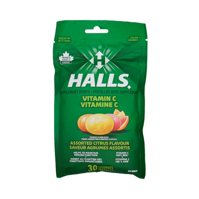 Halls - Vitamin C Supplement Drops, Assorted Citrus | 30 Lozenges