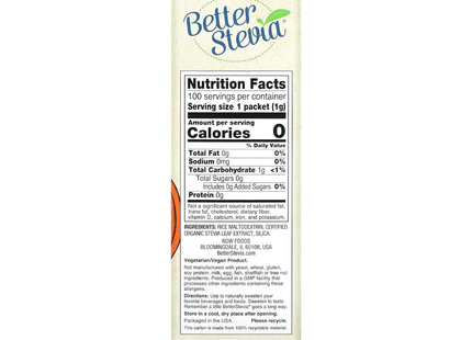 NOW - Better Stevia - Original Zero Calorie Sweetener | 1 g X 100 Packets