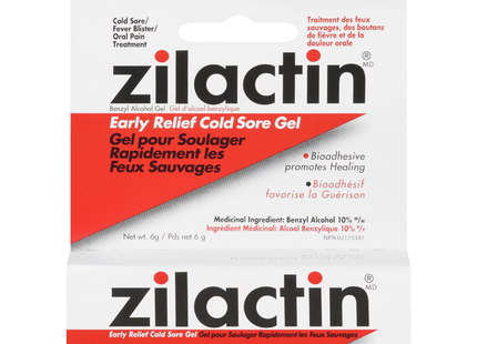 Gel Zilactin pour soulagement précoce des boutons de fièvre - Alcool benzylique 10 % | 6g