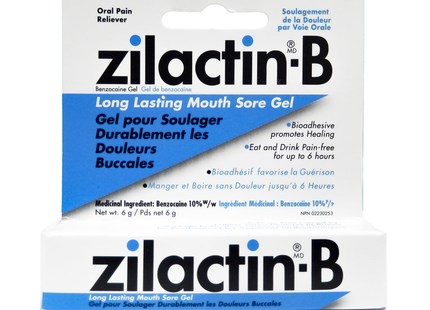 Zilactin-B - Gel longue durée pour les maux de bouche - Benzocaïne 10 % | 6g