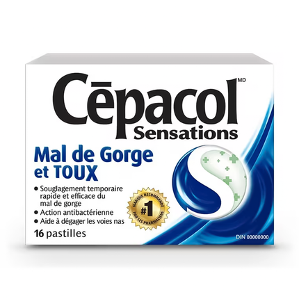 Cepacol - Pastilles Sensations - Maux de Gorge et Toux | 16 pastilles