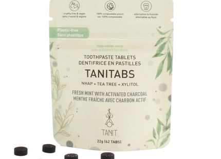 Tanit - Dentifrice en comprimés, Menthe fraîche + Charbon | 62 comprimés