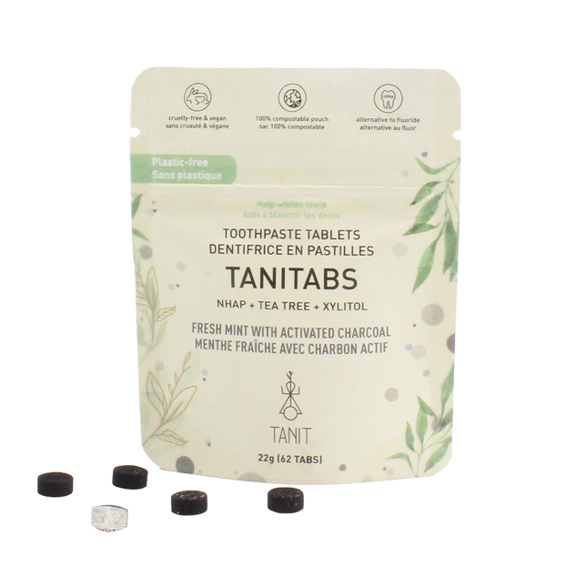 Tanit - Dentifrice en comprimés, Menthe fraîche + Charbon | 62 comprimés