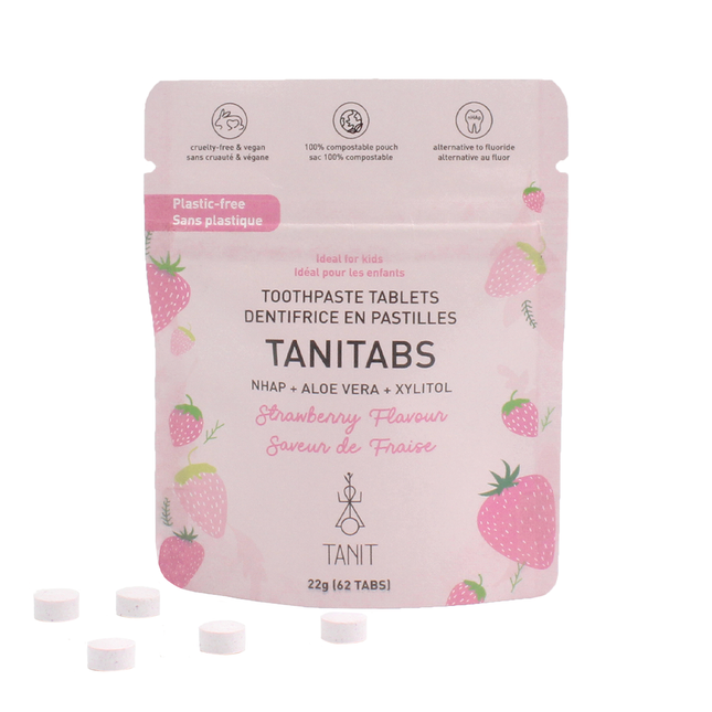 Dentifrice Tanit, Fraise | 62 comprimés, paquet de 12