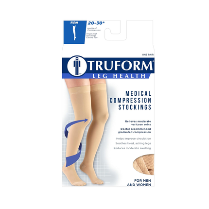 TRUFORM - Thigh High Stockings, Dot Top, Closed-Toe | 20-30 mmHg