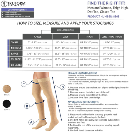 TRUFORM - Thigh High Stockings, Dot Top, Closed-Toe | 20-30 mmHg