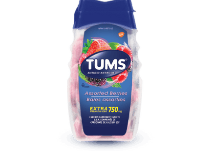 Tums - Comprimés antiacides extra-forts de 750 mg - Saveur de baies assorties | 100 unités