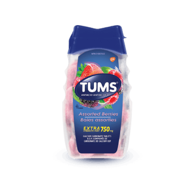Tums - Comprimés antiacides extra-forts de 750 mg - Saveur de baies assorties | 100 unités