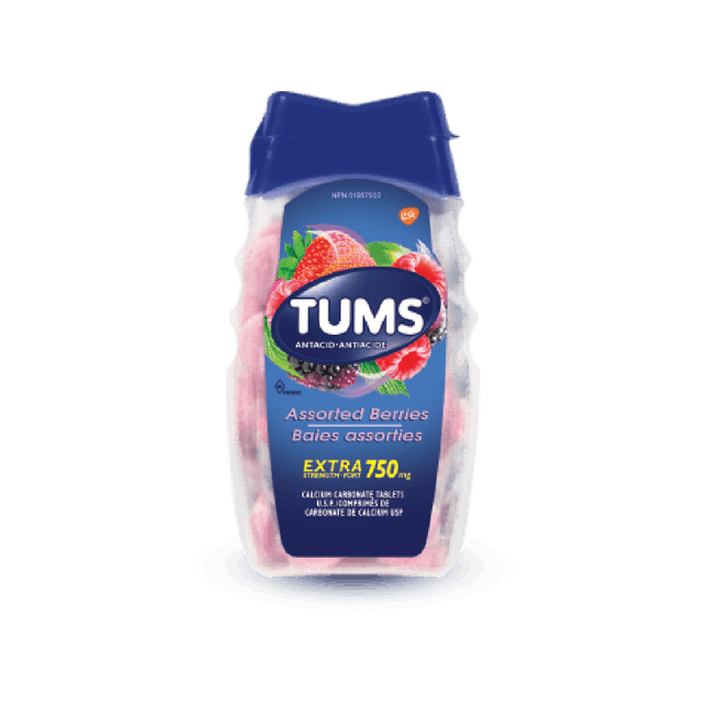 Tums - Extra Strength 750 mg Antacid Tablets - Assorted Berries Flavour | 100 Count