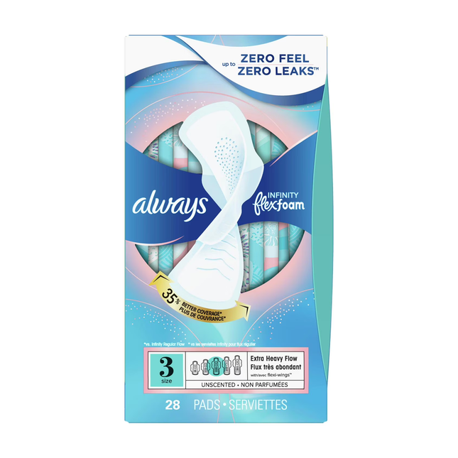 Always - Infinity Flex Foam - Unscented Extra Heavy Flow Pads - Size 3 | 14 Pads