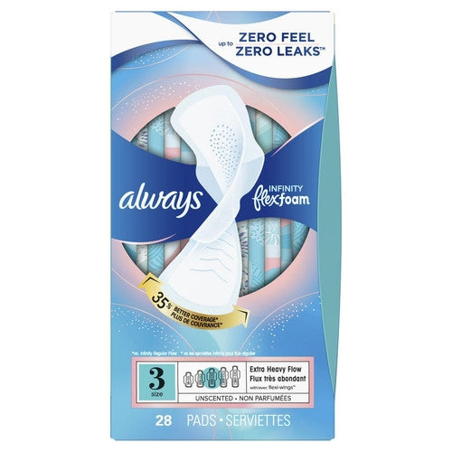 Always - Mousse Infinity Flex - Coussinets à débit extra épais non parfumés - Taille 3 | 28 tampons