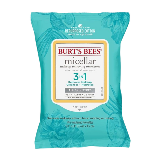 Burt's Bees - Lingettes démaquillantes micellaires à l'eau de noix de coco et de lotus pour tous les types de peau | 30 lingettes