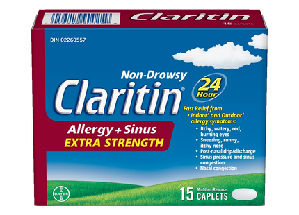 Claritin - Non-Drowsy Extra Strength 24H Allergy + Sinus Caplets | 15 Caplets