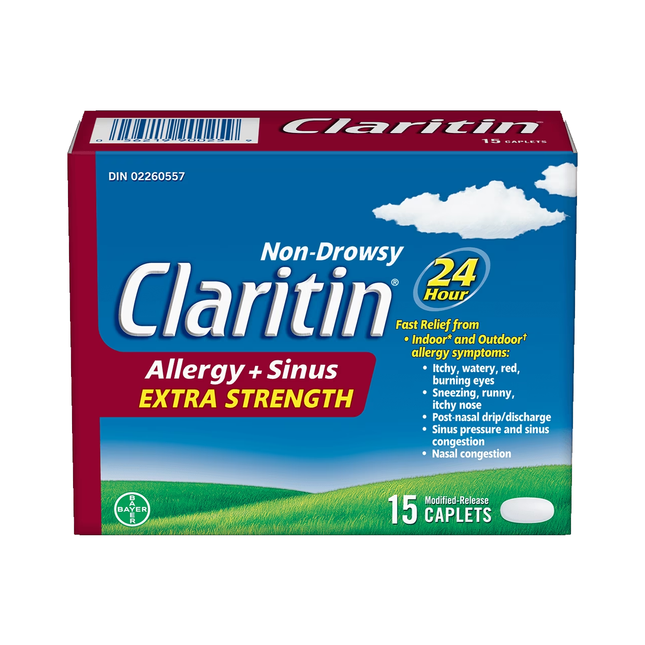 Claritin - Non-Drowsy Extra Strength 24H Allergy + Sinus Caplets | 15 Caplets