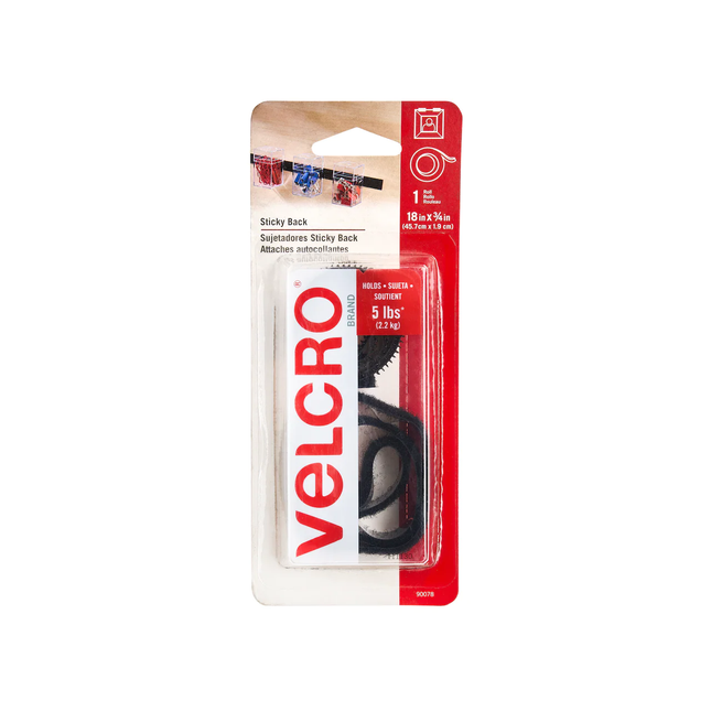 Velcro - Sticky Back Tape 18" x 3/4" - Black | 1 Roll