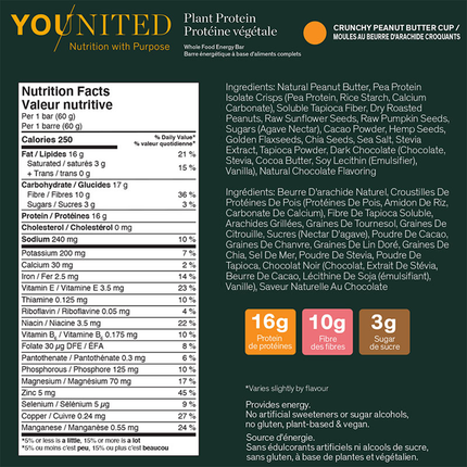 Younited - Barre énergétique à base de protéines végétales - Beurre de cacahuète croquant | 60g