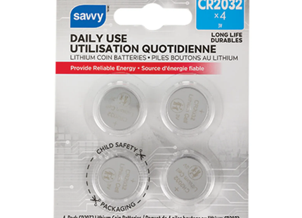 Savvy - Daily Use Lithium Coin Batteries, CR2032 | 4 Batteries