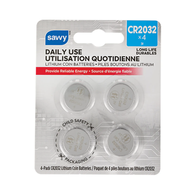 Savvy - Daily Use Lithium Coin Batteries, CR2032 | 4 Batteries