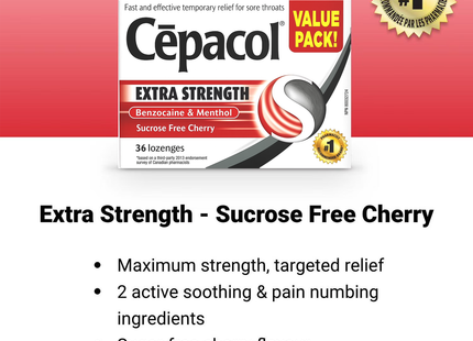 Cepacol - Pastilles de cerise extra fortes | 36 pastilles
