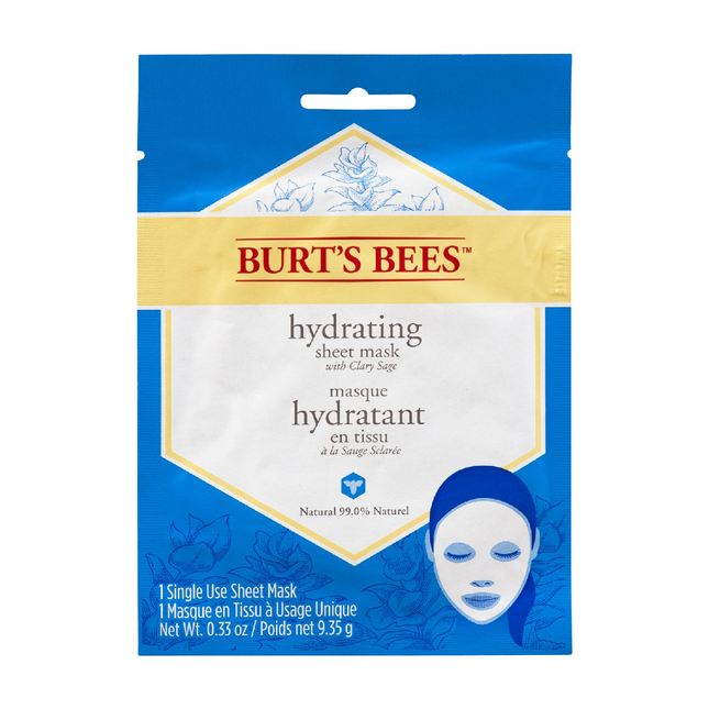 Burt's Bees - Masque en tissu hydratant - À la sauge sclarée | 1 masque en feuille à usage unique