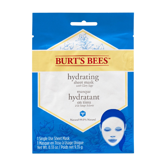 Burt's Bees - Masque hydratant en tissu à la sauge sclarée | 1 masque en tissu à usage unique