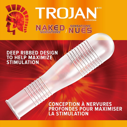 Trojan - Préservatifs Naked Sensations Ultra Ribbed | 3 préservatifs