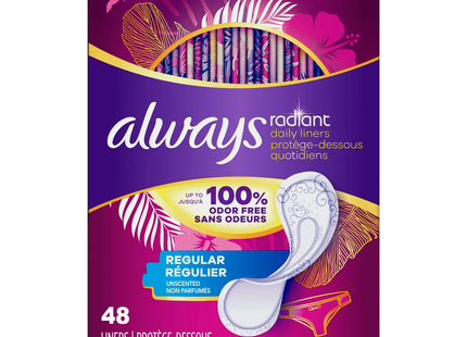 Always - Radiant Daily Liners Unscented | 48 Liners