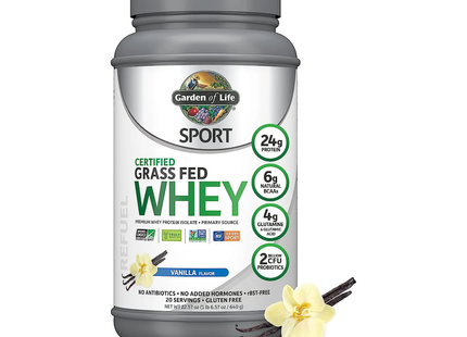 Garden of Life - Sport Certifié Protéines de Lactosérum Nourries à l'Herbe Vanille | 640 g
