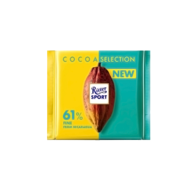 Ritter Sport - Cacao Selection Dark Chocolate with Cocoa Mass from Nicaragua - 61% | 100 g