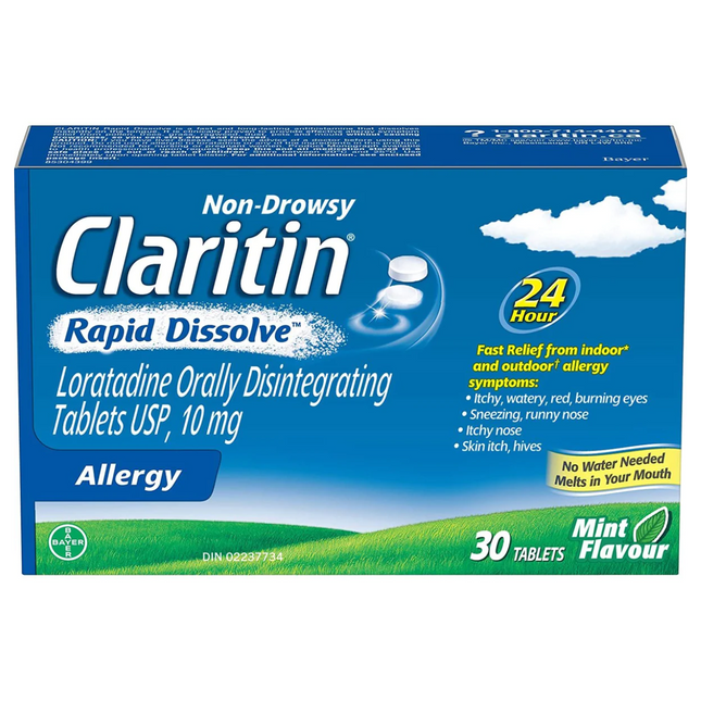 Claritin - Comprimés anti-allergies à dissolution rapide, sans somnolence, saveur de menthe | 30 comprimés