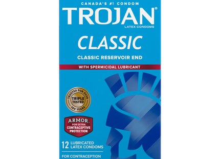 Trojan - Classic Latex Condoms with Armor Spermicidal Lubricant | 12 Condoms